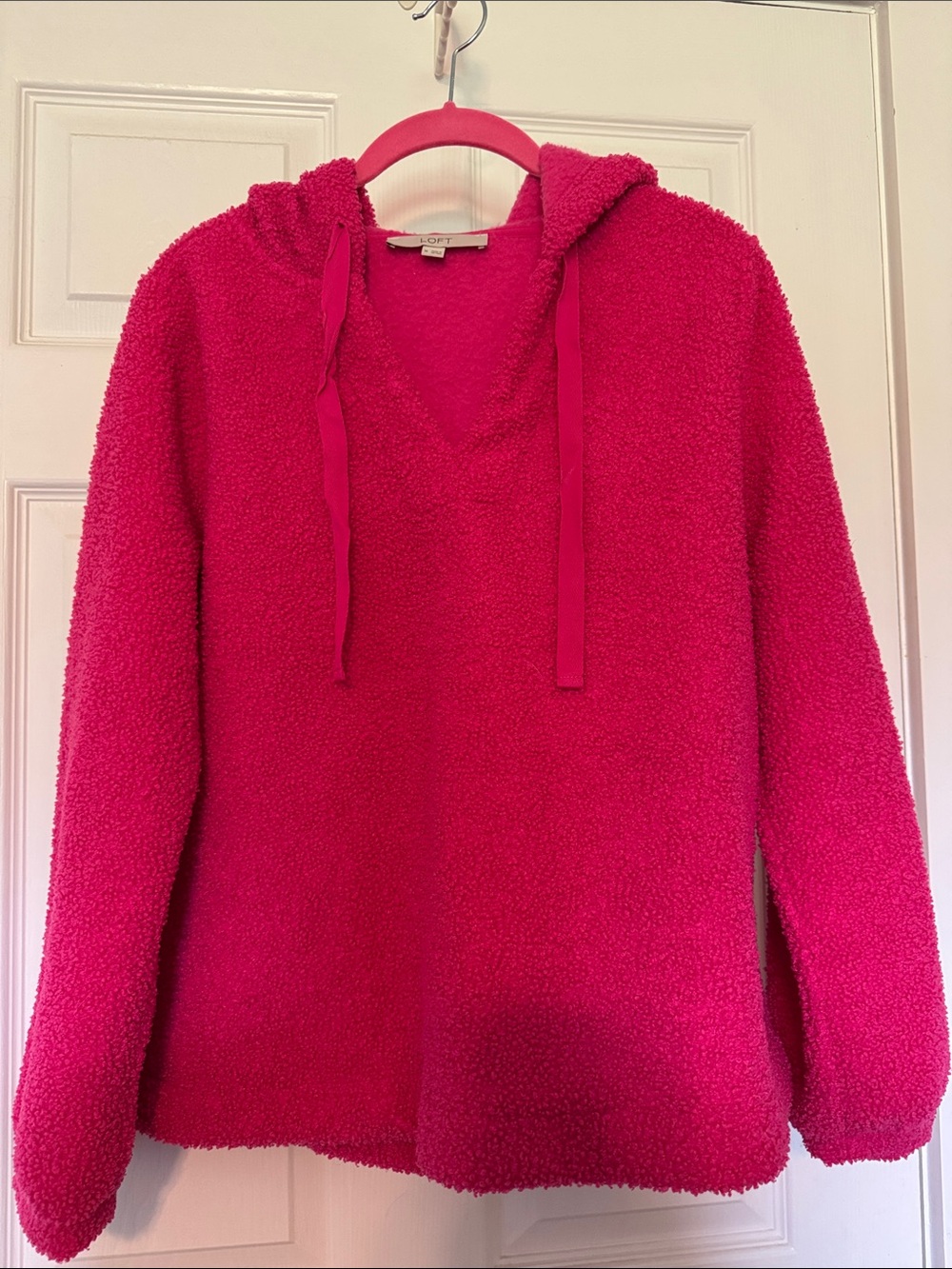 LOFT Bright Fuchsia Plush Sherpa Hooded Pullover